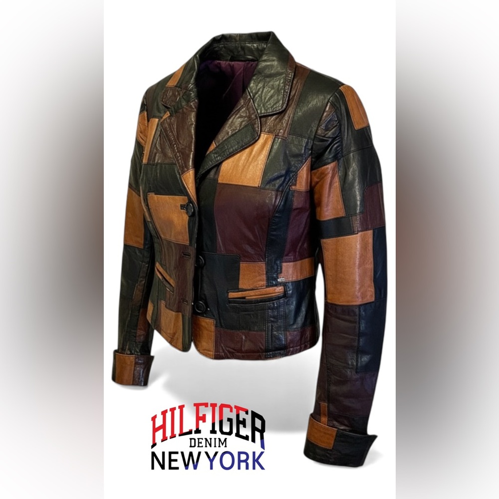 Rare Tommy Hilfiger SAMPLE leather patchwork, jacket size small